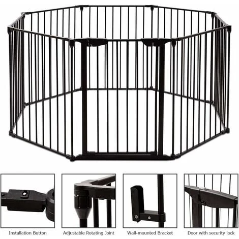 COSTWAY Barrière De Sécurité Pour Bébé, Animaux Enfant Grille De Protection Cheminée Pare-Feu De Cheminée, 500x74,5cm Avec 8 Pans, Noir 3 COSTWAY Barrière De Sécurité Pour Bébé, Animaux Enfant Grille De Protection Cheminée Pare-Feu De Cheminée, 500x74,5cm Avec 8 Pans, Noir – Image 3