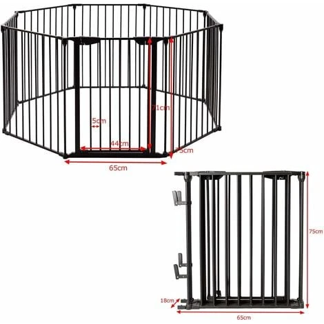 COSTWAY Barrière De Sécurité Pour Bébé, Animaux Enfant Grille De Protection Cheminée Pare-Feu De Cheminée, 500x74,5cm Avec 8 Pans, Noir 5 COSTWAY Barrière De Sécurité Pour Bébé, Animaux Enfant Grille De Protection Cheminée Pare-Feu De Cheminée, 500x74,5cm Avec 8 Pans, Noir – Image 5