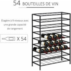 HOMCOM Étagère à Vin Rack Pour Bouteilles Range-bouteilles Capacité 54 Bouteilles Dim. 63L X 25l X 91H Cm Métal Noir -Promos Matériel Boutique 11635727 5