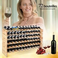 COSTWAY Porte-Bouteilles En Bois/6 Étagère Pour 72 Bouteilles/Conception Horizontale/Casier à Bouteille Modulable Avec Étagère Ondulée-119 X 29 X 71,5 Cm