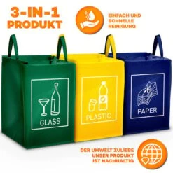 TRESKO Recyclage Poubelle Lot De 3 Sacs De Tri Sélectif Avec Anses De Transport