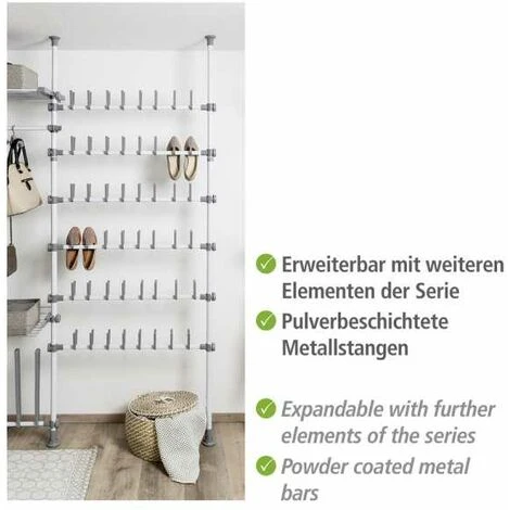 WENKO Barre Télescopique Herkules, Pièce Détachée Pour Système De Rangement Télescopique Herkules, Métal, Ø 7,5 X 165 - 300 Cm, Blanc 4 WENKO Barre Télescopique Herkules, Pièce Détachée Pour Système De Rangement Télescopique Herkules, Métal, Ø 7,5 X 165 - 300 Cm, Blanc – Image 4