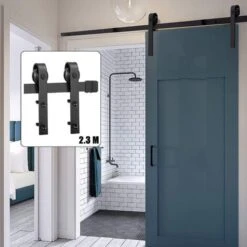 230cm Kit De Rail Pour Porte Coulissante - Poulie Ensemble Industriel Pour Porte Suspendue En Aciler Système Noir -Promos Matériel Boutique 16894677 4