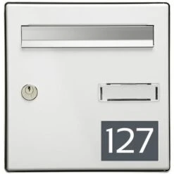 Numéro Pour Boite Aux Lettres Personnalisable Rectangle Grand Format (100x70mm) Gris Chiffres Blancs