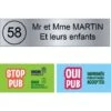 Plaque Boite Aux Lettres NUMERO Adhésive (100x25mm) Gris Argent Lettres Noires - 2 Lignes + Sticker Stop Pub