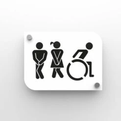 Plaque De Porte Design Toilettes Trio Hommes / Femmes / Handicapés PMR - Pictogramme WC Homme / Femme / PMR