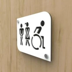 Plaque De Porte Design Toilettes Trio Hommes / Femmes / Handicapés PMR - Pictogramme WC Homme / Femme / PMR -Promos Matériel Boutique 17351663 3