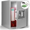 Grand Coffre Fort 35x40x40cm Double Verrouillage Porte 4 Mm Piles Incl. Argent