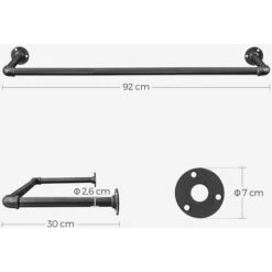 Songmics Portemanteau Mural, Lot De 2, Barres De Suspension Pour Vêtements En Tuyaux Industriels, Gain De Place, 92 X 30 X 7,5 Cm, Capacité De 50 Kg, Installation Facile, Noir HSR67BK02 -Promos Matériel Boutique 19235952 5