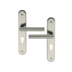 Poignée De Porte D'entrée Design En Alu Finition Inox, Sur Plaque Clé I Entraxe 195 Mm, DEDALE