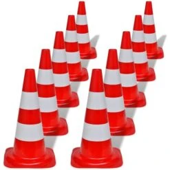 Cône De Signalisation Réfléchissant 10 Pcs 50 Cm Rouge Et Blanc VidaXL