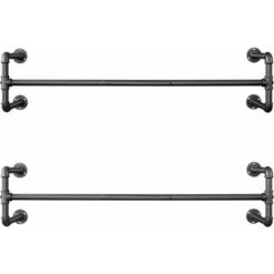 Songmics Portemanteaux Muraux, Lot De 2, Barres De Suspension Pour Vêtements En Tuyaux Industriels, Gain De Place, 112 X 30 X 29,3 Cm, Capacité De 60 Kg Pièce, Pour Espace Réduit, Noir HSR64BK-02