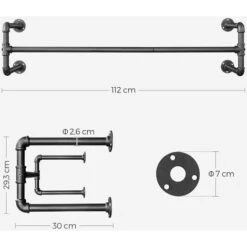 Songmics Portemanteaux Muraux, Lot De 2, Barres De Suspension Pour Vêtements En Tuyaux Industriels, Gain De Place, 112 X 30 X 29,3 Cm, Capacité De 60 Kg Pièce, Pour Espace Réduit, Noir HSR64BK-02 -Promos Matériel Boutique 24131955 5