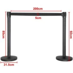 Yaheetech 2 Poteaux De Guidage Barrière De Sécurité Passage Pour La Contrôle De Foules Avec 2 Sangles Rétractables De 200cm Noir -Promos Matériel Boutique 24325280 5