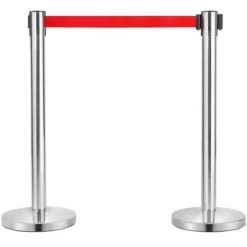 Yaheetech 2 Poteaux De Guidage Avec 2 Cordes 2M Rétractable Barrière De Guidage Système De Balisage Pour Personnes, Lourd De Base Pour La Stabilité Argenté