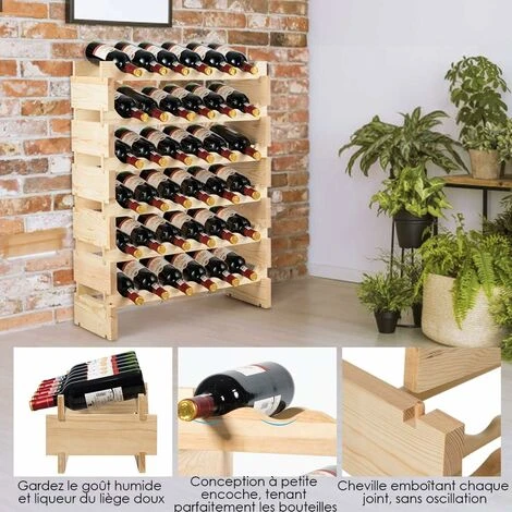 COSTWAY Casier à Vin De 36 Bouteilles, Stockage Du Vin En Bois, Porte-vins Et Etagère De Présentation à 6 Couches, 63,2 Cm X 28 Cm X 85,5 Cm 2 COSTWAY Casier à Vin De 36 Bouteilles, Stockage Du Vin En Bois, Porte-vins Et Etagère De Présentation à 6 Couches, 63,2 Cm X 28 Cm X 85,5 Cm – Image 2