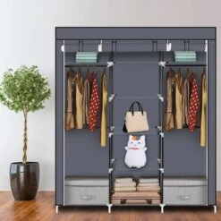 Organisateur De Rangement à Double Tige Pour Garde-robe En Tissu Non Tissé De 69 " - Gris