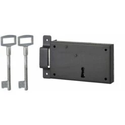THIRARD - Serrure Horizontale En Applique à Clé Pour Porte De Cave, Pêne Seul, Gauche, Axe 80mm, 140x80mm, Noir, 2 Clés