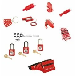 THIRARD - Kit De Maintenance Electrique 2 Cadenas De Consignation 38 Mm Rouge, Anse Nylon Ø 6 Mm, 1 Clé, S'entrouvrant