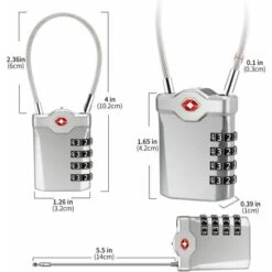 Kueatily Code 4 Chiffres Cadenas Bagage Pour Valise Voyage Cadenas Casier Collège Avec Fonction D'alerte Bagages Ouverts Et Cable En Acier (Argent)-1 Article