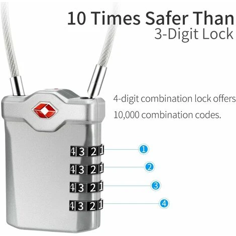 Kueatily Code 4 Chiffres Cadenas Bagage Pour Valise Voyage Cadenas Casier Collège Avec Fonction D'alerte Bagages Ouverts Et Cable En Acier (Argent)-1 Article 3 Kueatily Code 4 Chiffres Cadenas Bagage Pour Valise Voyage Cadenas Casier Collège Avec Fonction D'alerte Bagages Ouverts Et Cable En Acier (Argent)-1 Article – Image 3