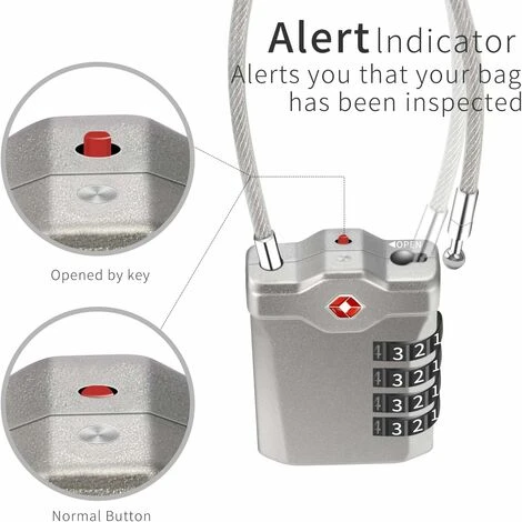 Kueatily Code 4 Chiffres Cadenas Bagage Pour Valise Voyage Cadenas Casier Collège Avec Fonction D'alerte Bagages Ouverts Et Cable En Acier (Argent)-1 Article 4 Kueatily Code 4 Chiffres Cadenas Bagage Pour Valise Voyage Cadenas Casier Collège Avec Fonction D'alerte Bagages Ouverts Et Cable En Acier (Argent)-1 Article – Image 4