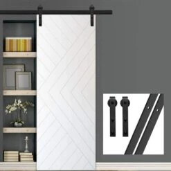 IDEGU Quincaillerie Kit De Rail Roulettes Pour Porte Coulissante Hardware Pour Porte Suspendue En Bois Sliding Barn Door - 1.5M -Promos Matériel Boutique 28258705 5