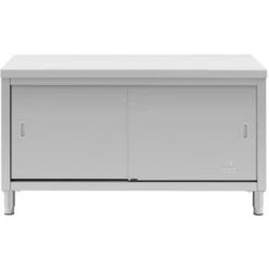 Meuble Bas Inox Table De Travail Armoire Avec Portes Coulissantes 150x70x85cm -Promos Matériel Boutique 28259492 4