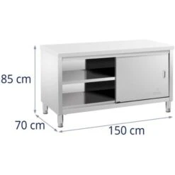 Meuble Bas Inox Table De Travail Armoire Avec Portes Coulissantes 150x70x85cm -Promos Matériel Boutique 28259492 5