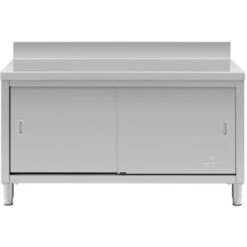 Meuble Bas Inox Table Travail Armoire Adossée Portes Coulissantes 150x60x85cm -Promos Matériel Boutique 28259496 5