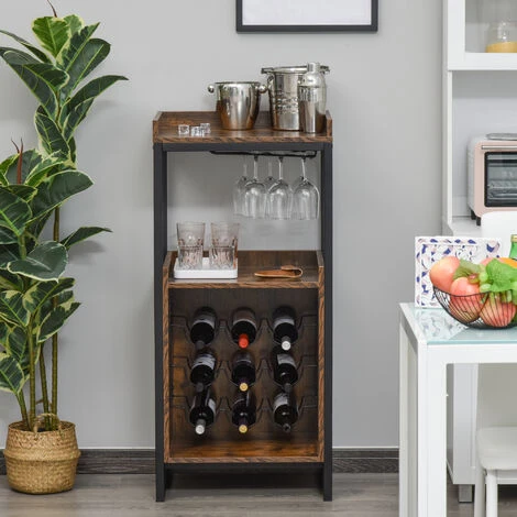 HOMCOM Casier à Vin Design Industriel étagère à Bouteilles 9 Bouteilles Support Verres à Vin Intégré Métal Noir Aspect Vieux Bois Veinage 4 HOMCOM Casier à Vin Design Industriel étagère à Bouteilles 9 Bouteilles Support Verres à Vin Intégré Métal Noir Aspect Vieux Bois Veinage – Image 4