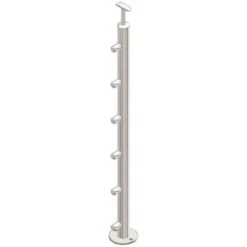 Poteau Rond Pose Au Sol, Inox 304, Avec 5 Supports Pour Barre Diam 12mm 96