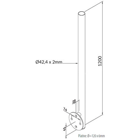Poteau Rond Diam 42,4mm Pose Latérale, Hauteur 1200mm, Inox Brossé 120 2 Poteau Rond Diam 42,4mm Pose Latérale, Hauteur 1200mm, Inox Brossé 120 – Image 2