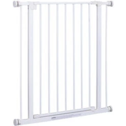 PawHut Barrière De Sécurité Longueur Réglable Dim. 76-82l X 76H Cm Sans Perçage Métal Plastique Blanc