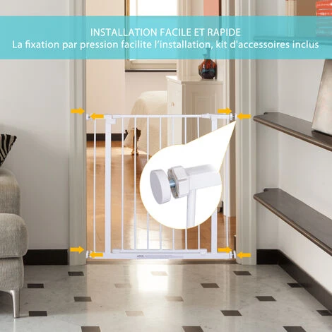 PawHut Barrière De Sécurité Longueur Réglable Dim. 76-82l X 76H Cm Sans Perçage Métal Plastique Blanc 4 PawHut Barrière De Sécurité Longueur Réglable Dim. 76-82l X 76H Cm Sans Perçage Métal Plastique Blanc – Image 4