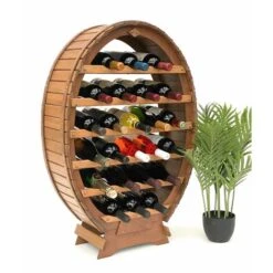 DanDiBo Casier à Vin Tonneau à Vin Pour 24 Bouteilles Brun Décapé Bar Porte-Bouteilles Tonneau Porte-Bouteilles