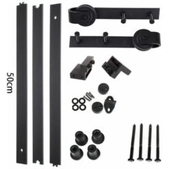 STOEX 1.5M Quincaillerie Kit De Rail Suspendu Porte Coulissante, Ensemble Industriel Hardware Kit Pour Porte Suspendue En Bois Système De Porte Avec Roulettes Et Rail