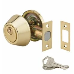 THIRARD - Serrure Horizontale Tubulaire En Applique à Bouton Pour Porte D'entrée, Axe Réglable, Doré, 3 Clés