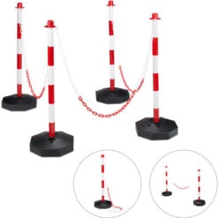 Relaxdays Poteau De Signalisation, Lot 4, Chaînes Barrière Parking, Borne En Plastique, HLP 82 X 28 X 28 Cm, Rouge-gris