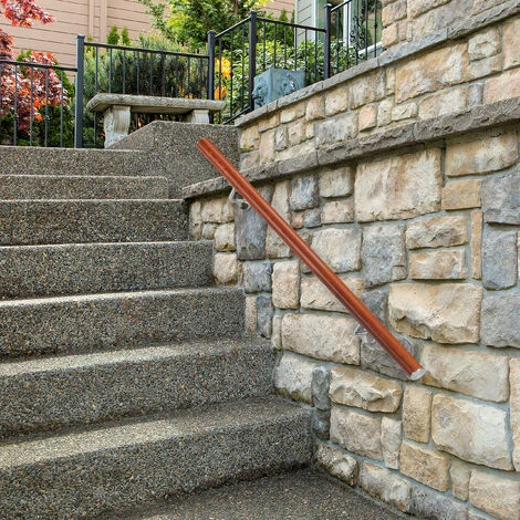 Relaxdays Rampe D’escalier, 100 Cm, Main Courante Escalier, Aluminium, Aspect Chêne Intérieur Extérieur, Ø 42mm, Brun 2 Relaxdays Rampe D’escalier, 100 Cm, Main Courante Escalier, Aluminium, Aspect Chêne Intérieur Extérieur, Ø 42mm, Brun – Image 2