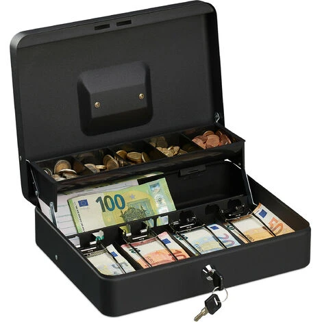 Relaxdays Caisse à Monnaie, Verrouillable, Compartiments Pour Pièces Et Billets, Fer, HLP 8,5 X 30,5 X 24,5 Cm, Noir 1 Relaxdays Caisse à Monnaie, Verrouillable, Compartiments Pour Pièces Et Billets, Fer, HLP 8,5 X 30,5 X 24,5 Cm, Noir