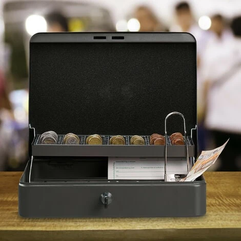Relaxdays Caisse à Monnaie, Verrouillable, Monnayeur & 4 Compartiments à Billets, Fer, HLP 8,5 X 30,5 X 24,5 Cm, Gris 2 Relaxdays Caisse à Monnaie, Verrouillable, Monnayeur & 4 Compartiments à Billets, Fer, HLP 8,5 X 30,5 X 24,5 Cm, Gris – Image 2
