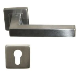 Paire De Poignées De Porte Carrées KLOSE Besser Sur Rosaces "Carrées" Inox 304 "NELLY" +1 Paire De Rosaces Cylindre