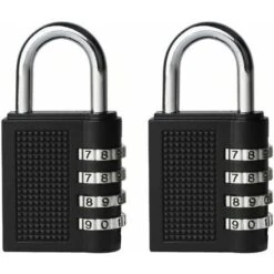 AIDUCHO 2PCS Serrures à Combinaison Cadenas Extérieur Pour L'école Locker Boîte Outils Pad Lock Petit Combo Digit Sports Gate Réinitialisable Code 4 Chiffres Casier Exterieur Serrure Clé (Noir)