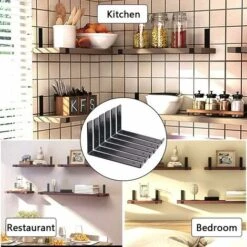 Supports D'&eacutetag&egravere 6pcs,Supports Muraux Industriels, Cadre De Support D'&eacutetag&egravere Robuste En Forme De L Adapt&eacute Aux Supports D'&eacutetag&egraveres Murales(noir)25cm -Promos Matériel Boutique 33172048 4