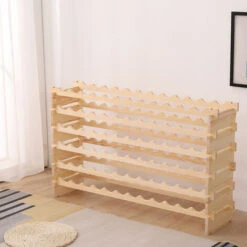 Casier à Bouteilles Pour 72 Bouteilles, Range Bouteille Vin Avec 6 Étagères, Porte Bouteille En Pin Massif, Grand Espace Superposable, Pour Bars, Sous-sols, 119 X 29 X 71,5CM, Bois Naturel -Promos Matériel Boutique 33222351 4