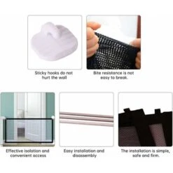 AIDUCHO Barrière De Sécurité Chien,Barrière Pour Animal Domestique, Animal Domestique Rétractable Barrières Pour Escalier Cuisine Portable Pliable Installer N'importe Où,Noir (180 X 72cm) -Promos Matériel Boutique 33917042 4