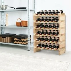 GOPLUS Casier A Bouteilles Pour 36 Bouteilles-63 X 28 X 85CM- Range Bouteille Vin Avec 6 Etageres-en Pin Massif-Grand Espace Superposable-pour Bars/sous-sols-Nature -Promos Matériel Boutique 34761506 3