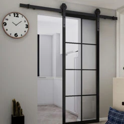 Système De Porte Coulissante, Kit De Rail Pour Porte Coulissante, Rail + Roulette, 183 Cm, Classique, Noir 8 Système De Porte Coulissante, Kit De Rail Pour Porte Coulissante, Rail + Roulette, 183 Cm, Classique, Noir -Promos Matériel Boutique 34914011 4