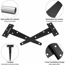 Charnières à Sangle En T 2 Pièces Métal Porte Par Charnière Antirouille Porte De Grange Charnière Avec Vis Pour Clôtures En Bois Cabanons Boites Armoires Fenêtre 15cm/6 Pouce Noir -Promos Matériel Boutique 35840105 3